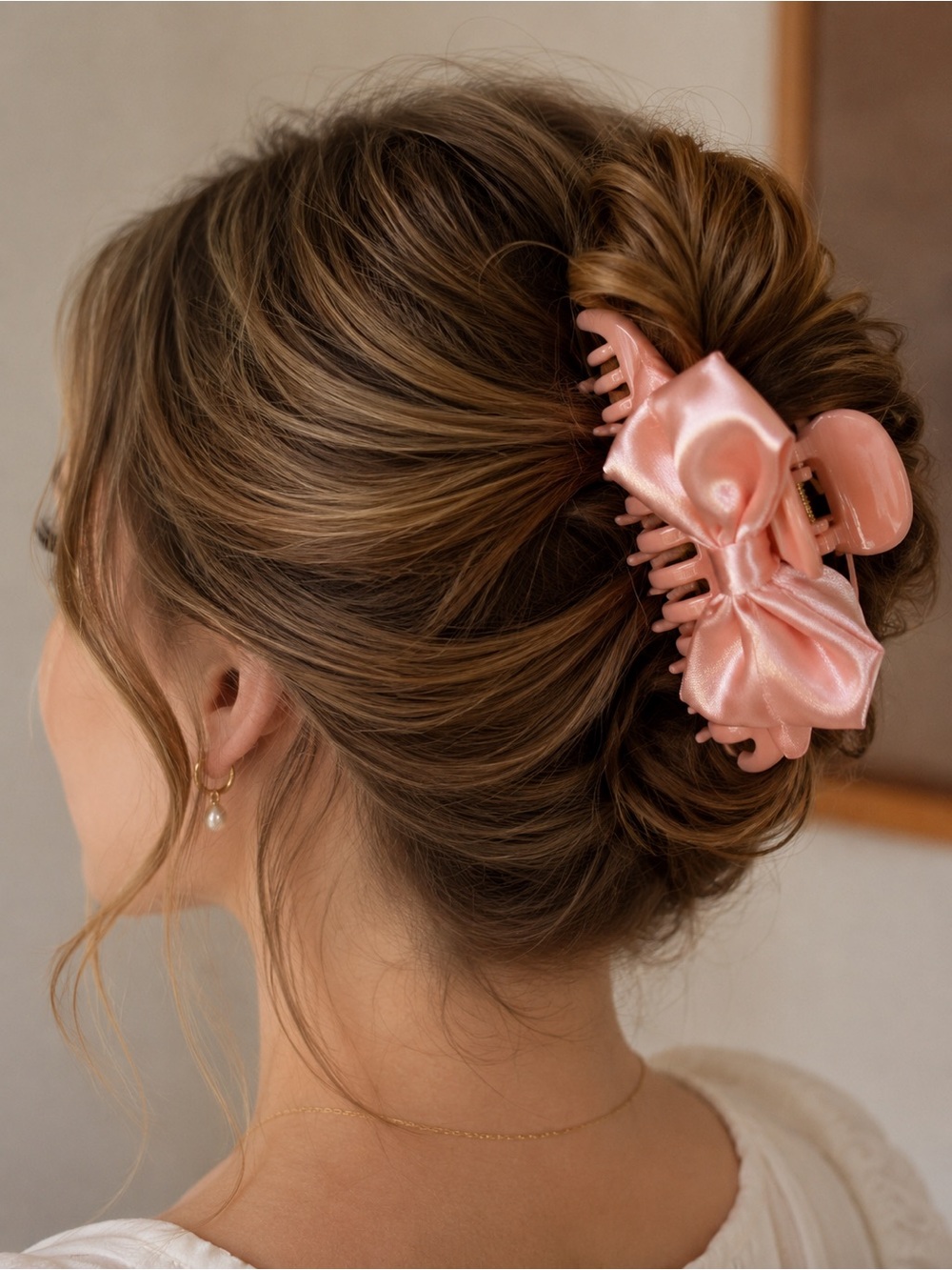 Peach Color Satin Bow Hair Claw Clip NWT
